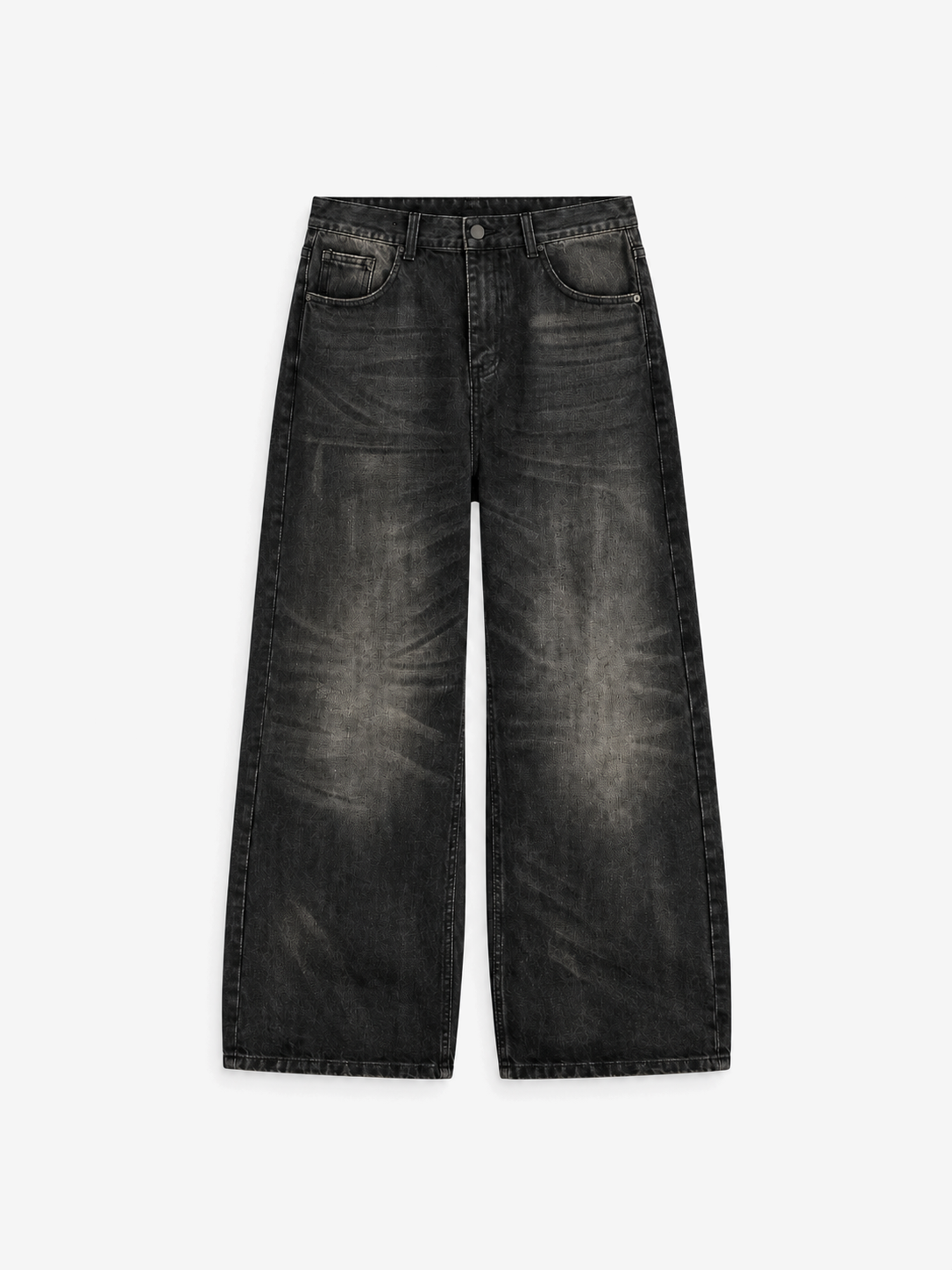 Midnight Wash Baggy Jeans in Charcoal. Front view, showing the dark wash and wide legs.