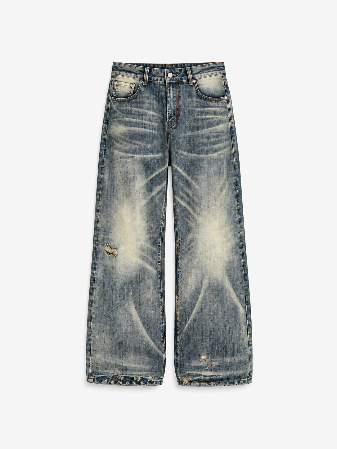 Heritage Wash Baggy Jeans in Olive Ash. Front view, showing a faded wash and wide legs.