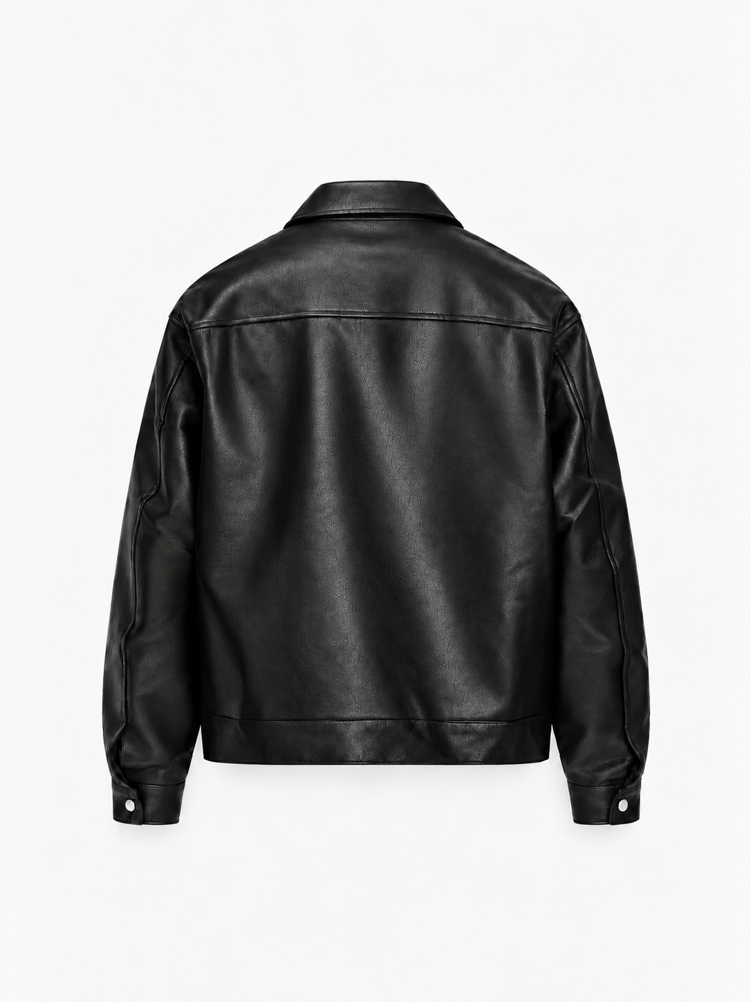 Obscura Leather Toggle Jacket in Jet Black. Back view, showing the shoulder yoke and straight hem.