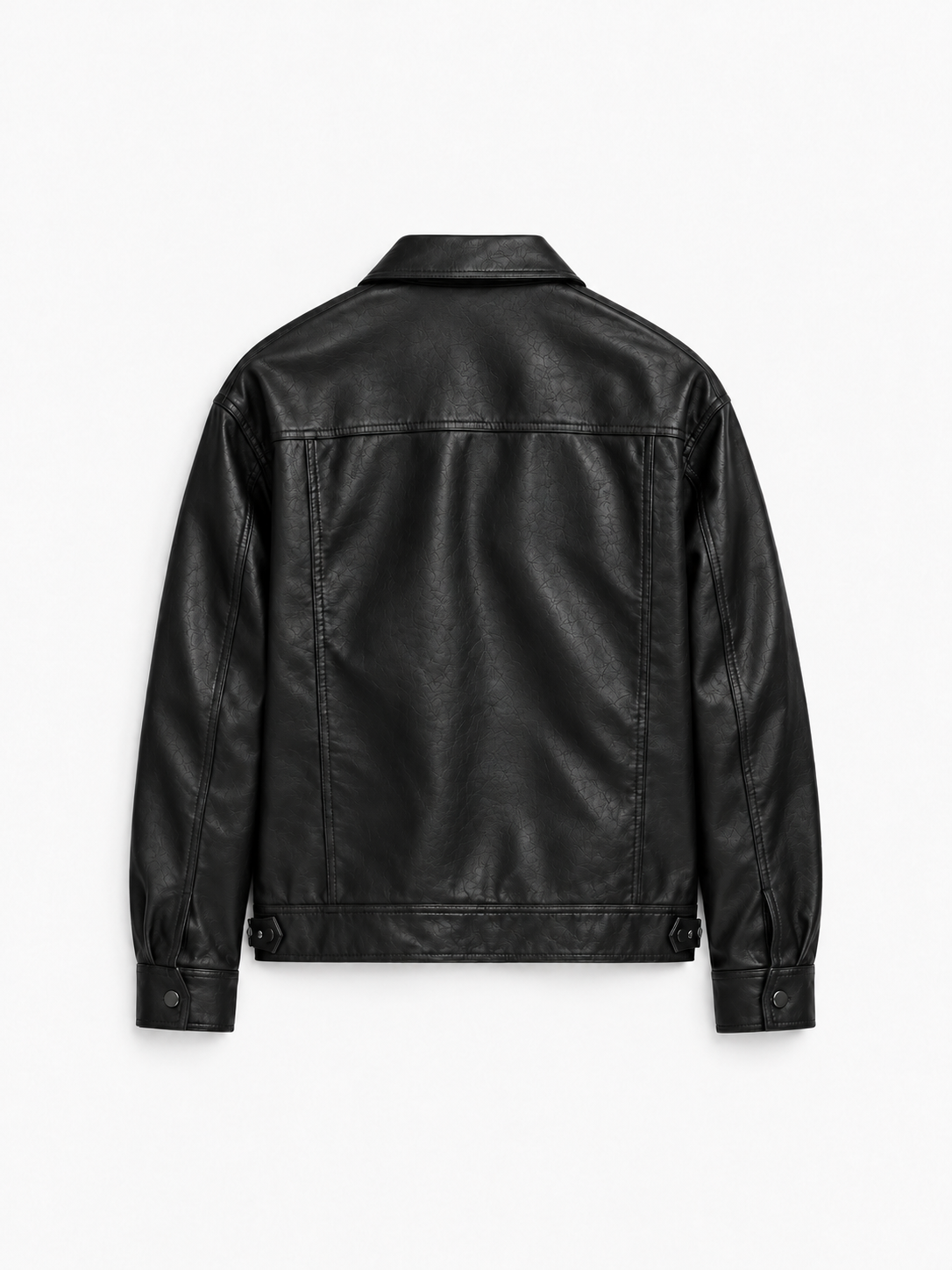 Strada Leather Jacket in Jet Black. Back view, showing the shoulder yoke, panel seams and straight hem.