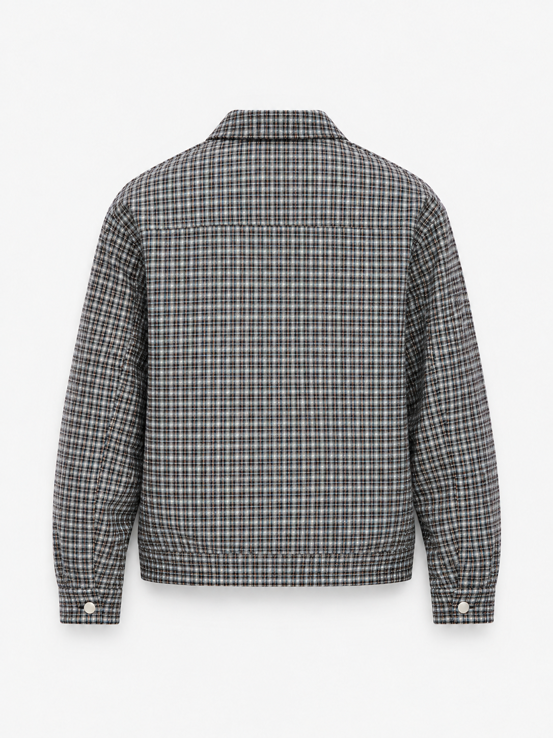 District Check Jacket in Graphite. Back view, showing the plaid pattern and shoulder yoke.