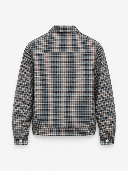 District Check Jacket in Graphite. Back view, showing the plaid pattern and shoulder yoke.